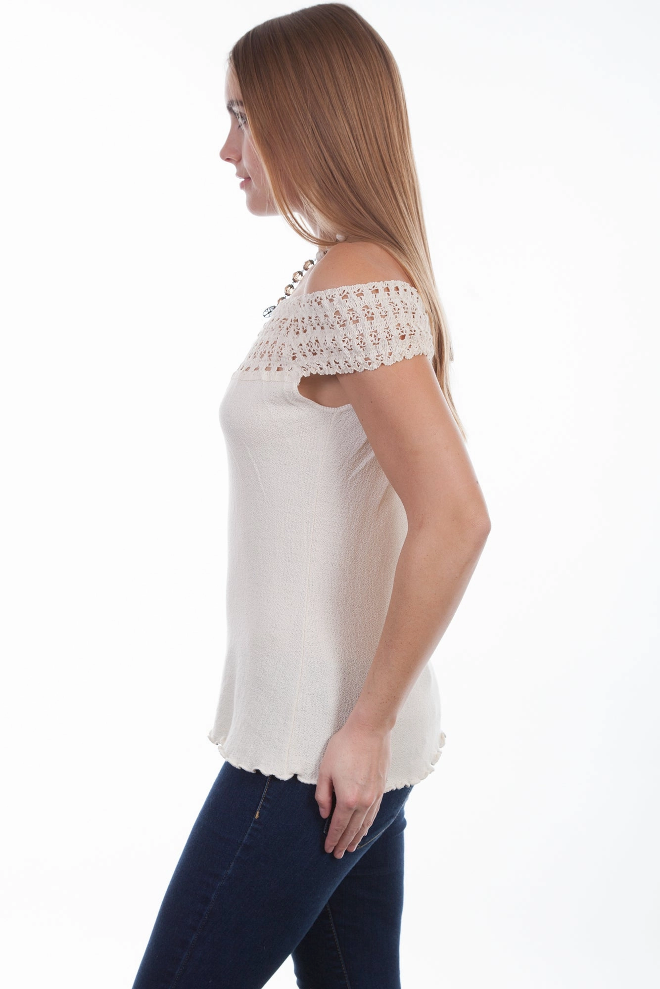 Scully Womens Natural 100% Cotton Crochet S/S Tunic Stretchable Material Everyday Comfort