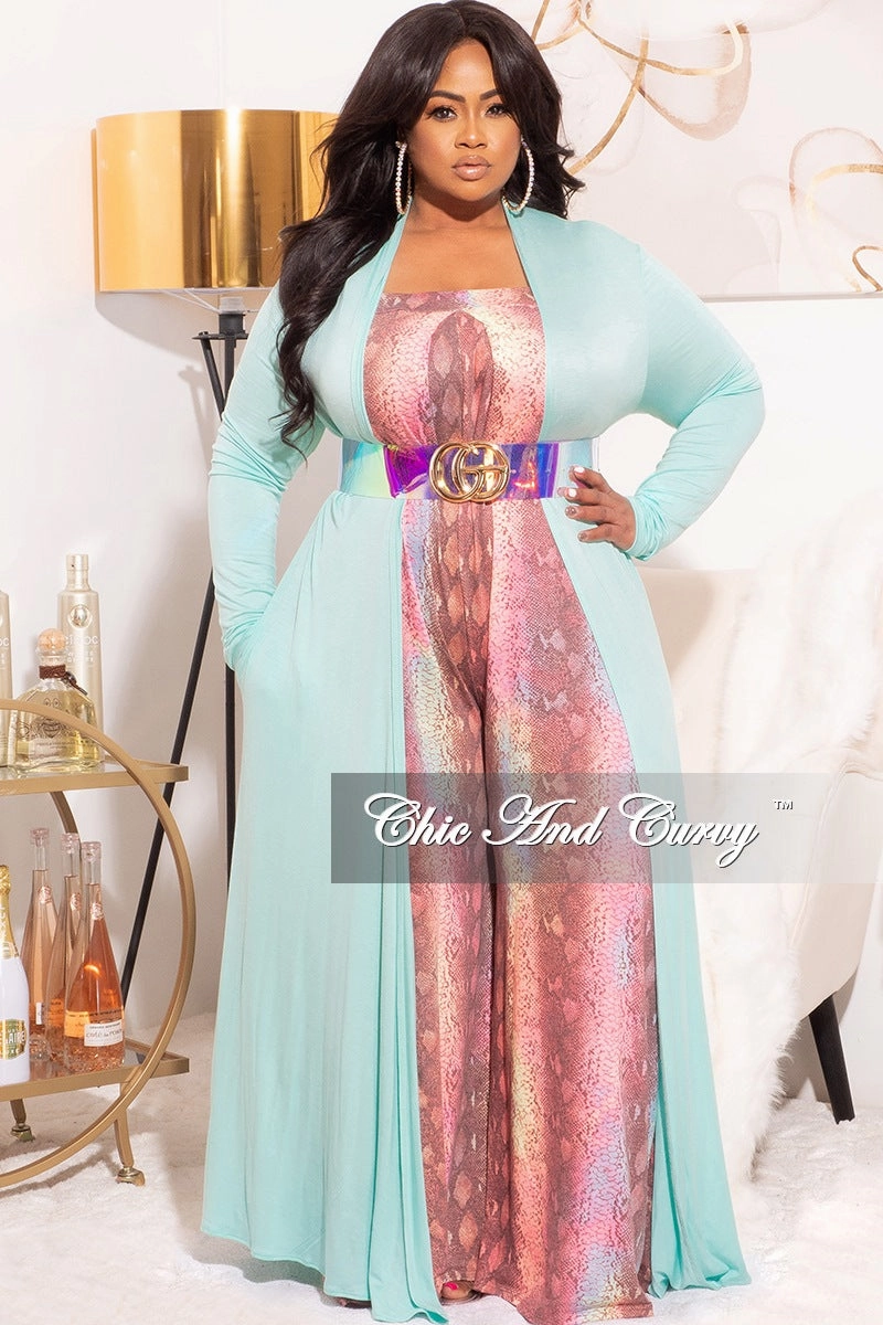 Final Sale Plus Size Strapless Wide Leg Jumpsuit in Multi-Color Print Simple Silhouette Temperature Regulating Fabric