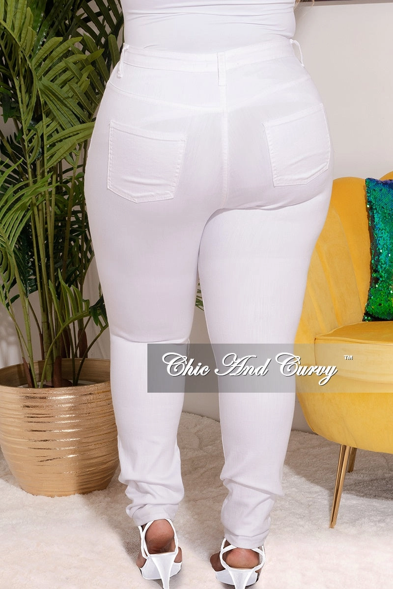Final Sale Plus Size Distressed Jeans in White No Fuss Fit