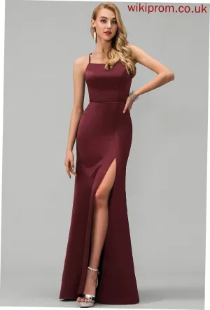 Floor-Length Paulina Split Neckline Prom Dresses Sheath/Column Front With Satin Square