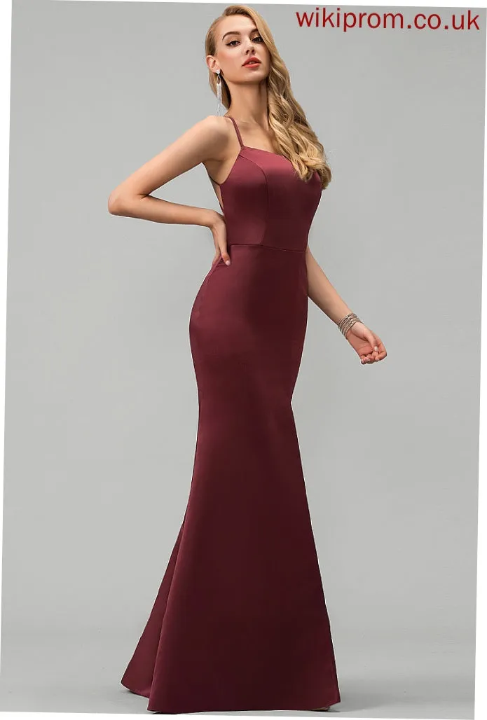 Floor-Length Paulina Split Neckline Prom Dresses Sheath/Column Front With Satin Square