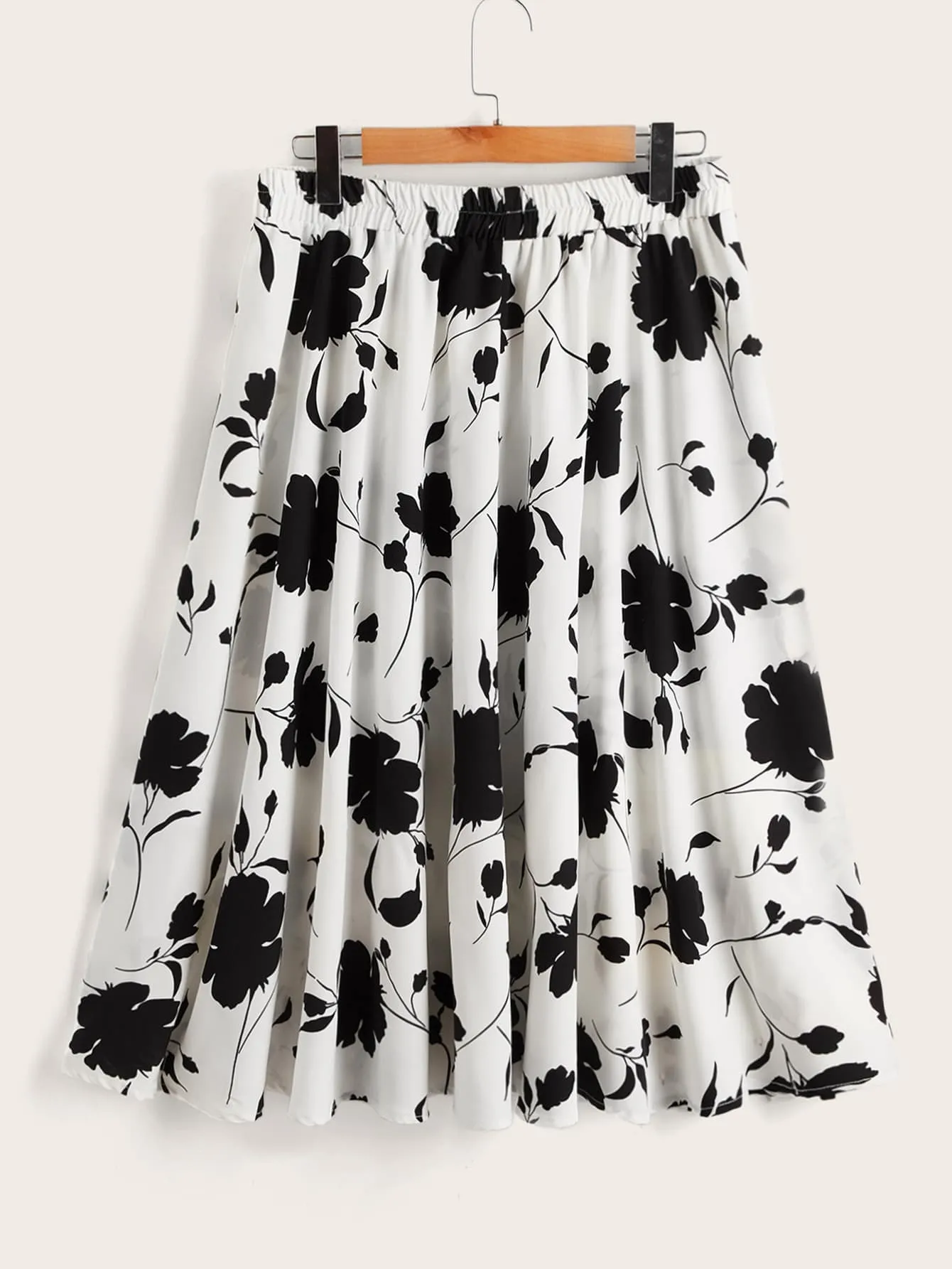 Floral Button Midi Plus Size Skirt