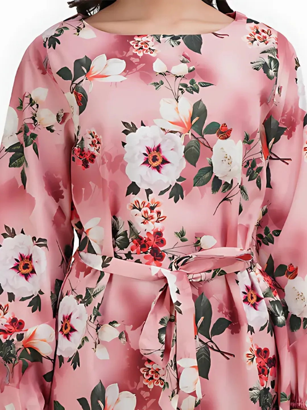 Floral Print Peach A-Line Dress