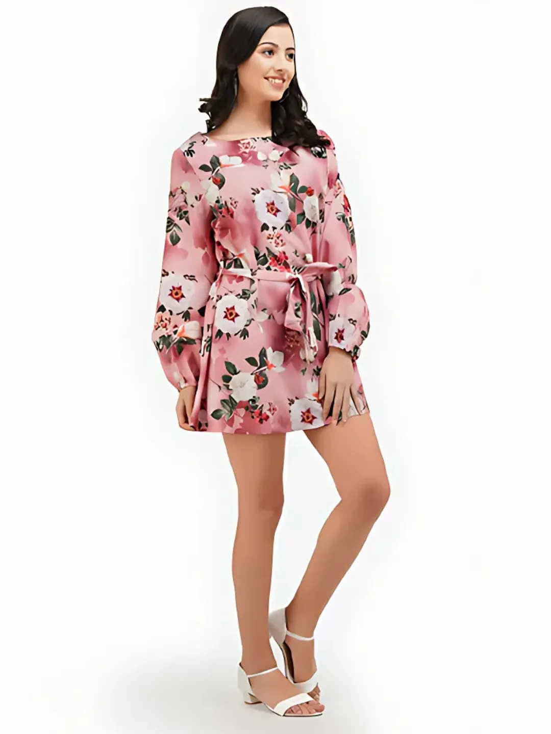 Floral Print Peach A-Line Dress