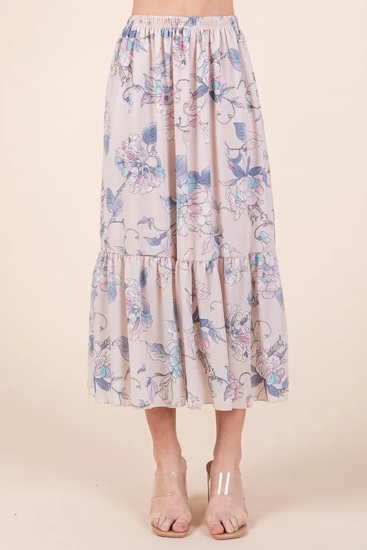 Floral Print Skirt Set With Tie Back Blouse