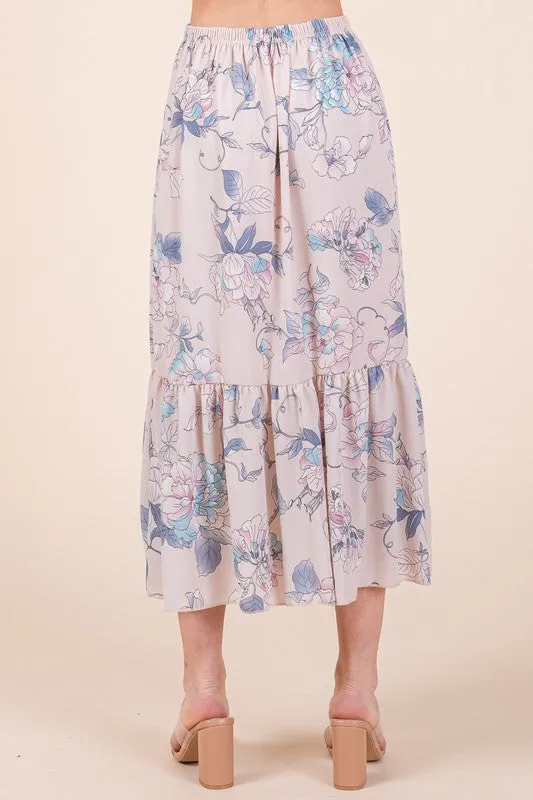Floral Print Skirt Set With Tie Back Blouse