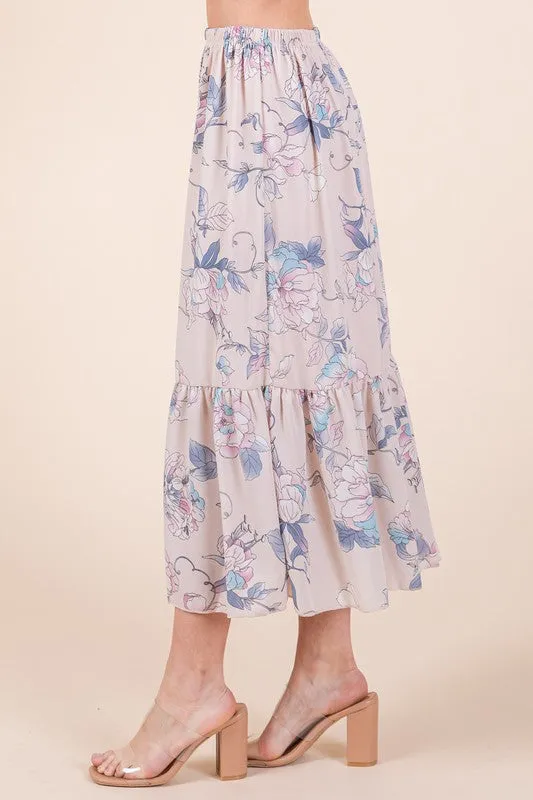 Floral Print Skirt Set With Tie Back Blouse