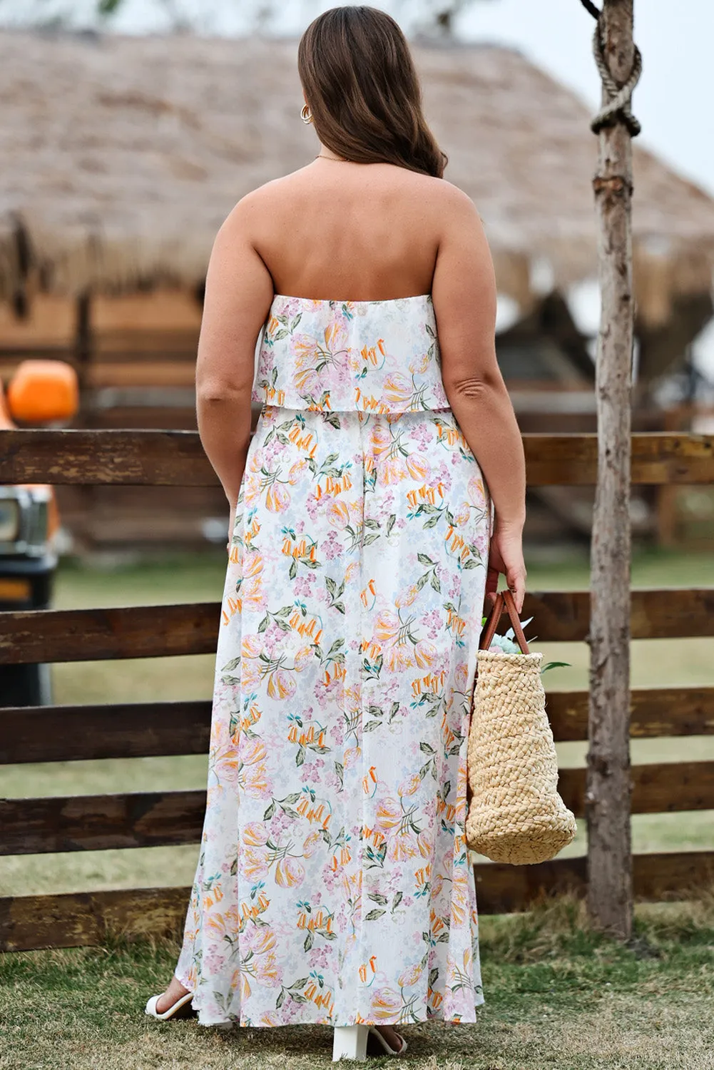 Floral Print Strapless Tube Top Maxi Dress