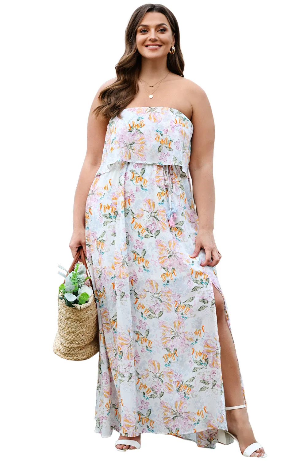 Floral Print Strapless Tube Top Maxi Dress