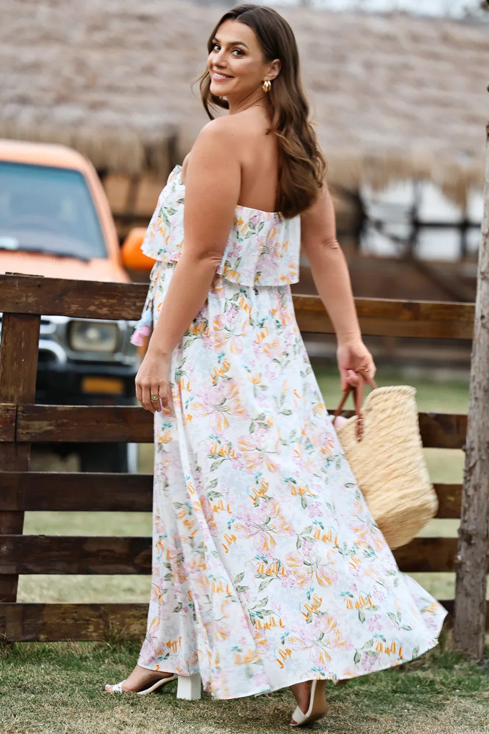 Floral Print Strapless Tube Top Maxi Dress