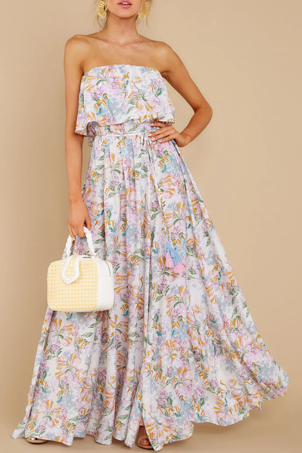 Floral Print Strapless Tube Top Maxi Dress