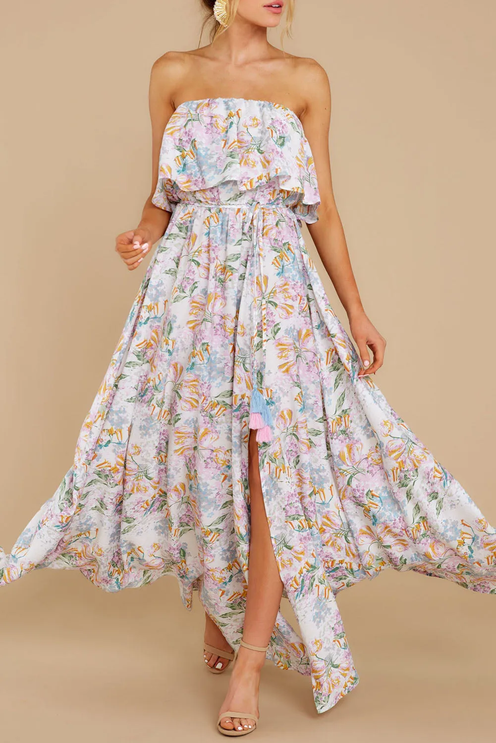 Floral Print Strapless Tube Top Maxi Dress