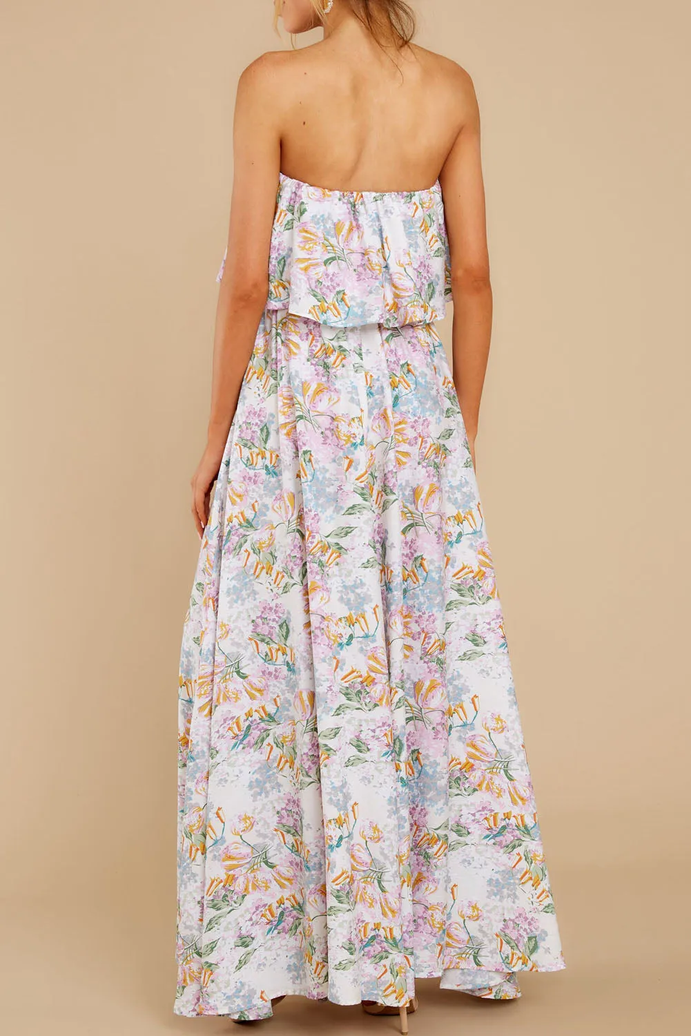 Floral Print Strapless Tube Top Maxi Dress