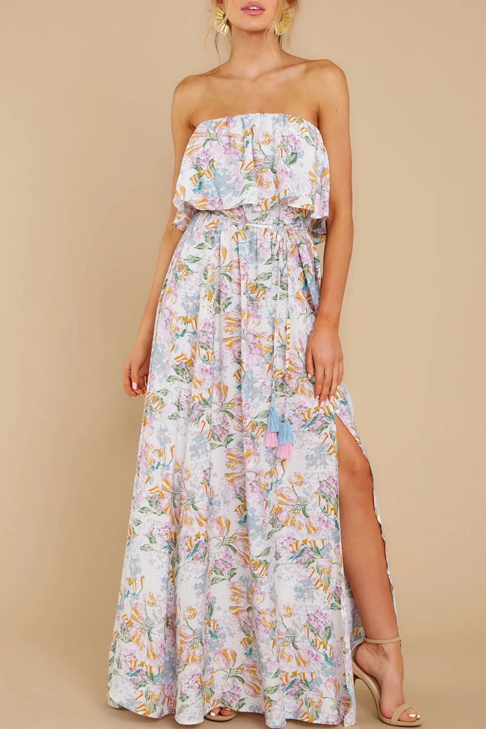 Floral Print Strapless Tube Top Maxi Dress