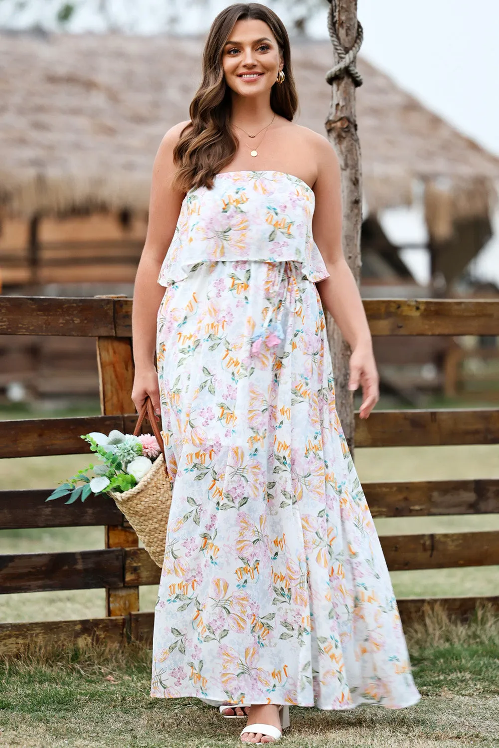 Floral Print Strapless Tube Top Maxi Dress