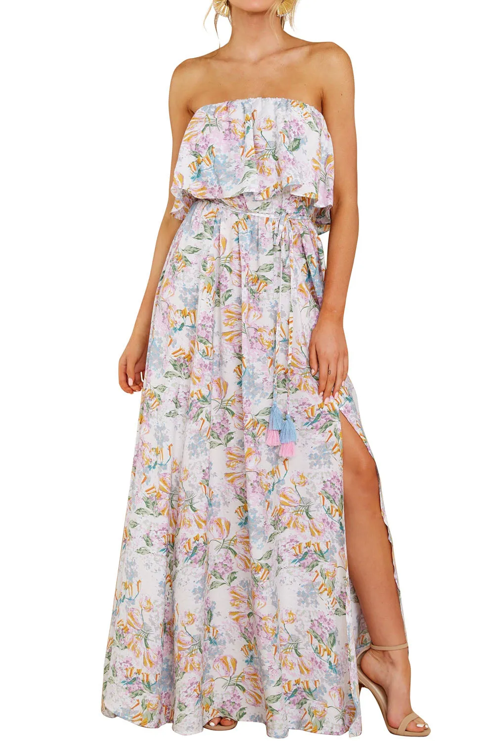 Floral Print Strapless Tube Top Maxi Dress