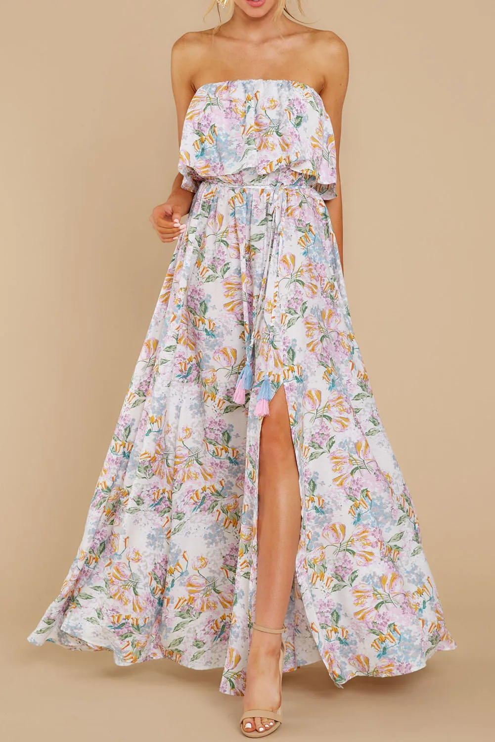 Floral Print Strapless Tube Top Maxi Dress