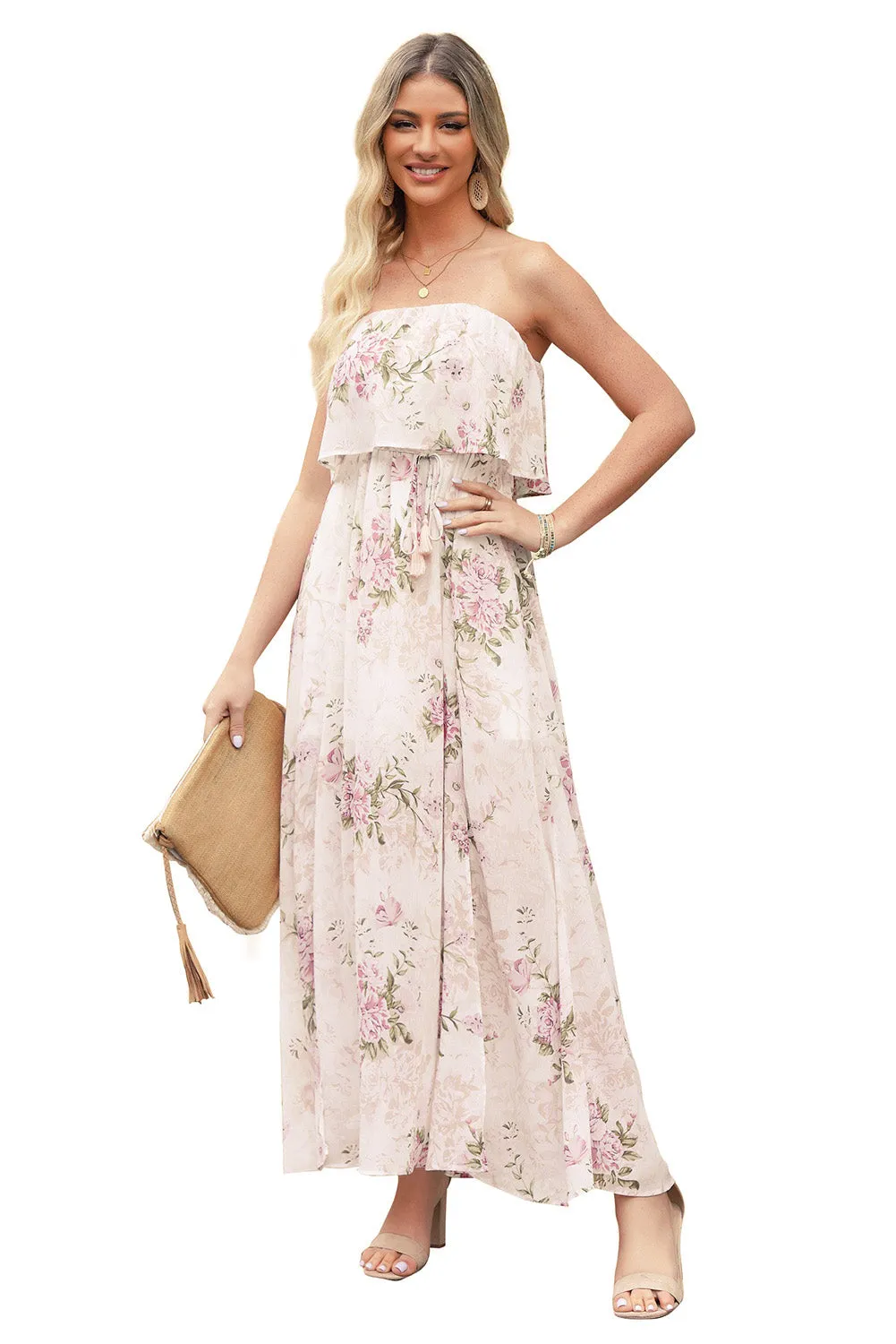 Floral Print Strapless Tube Top Maxi Dress