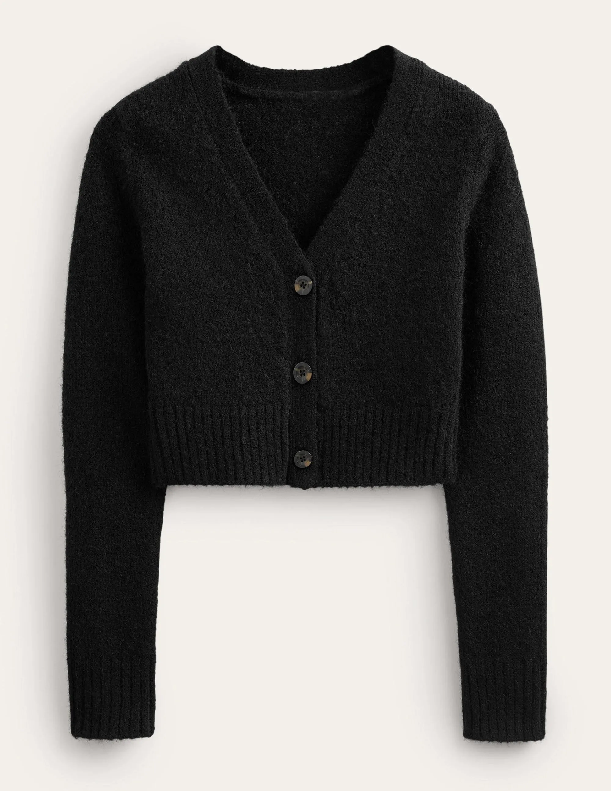 Fluffy Cropped V-Neck Cardigan-Black