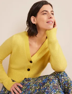 Fluffy Cropped V-Neck Cardigan-Bumble Bee
