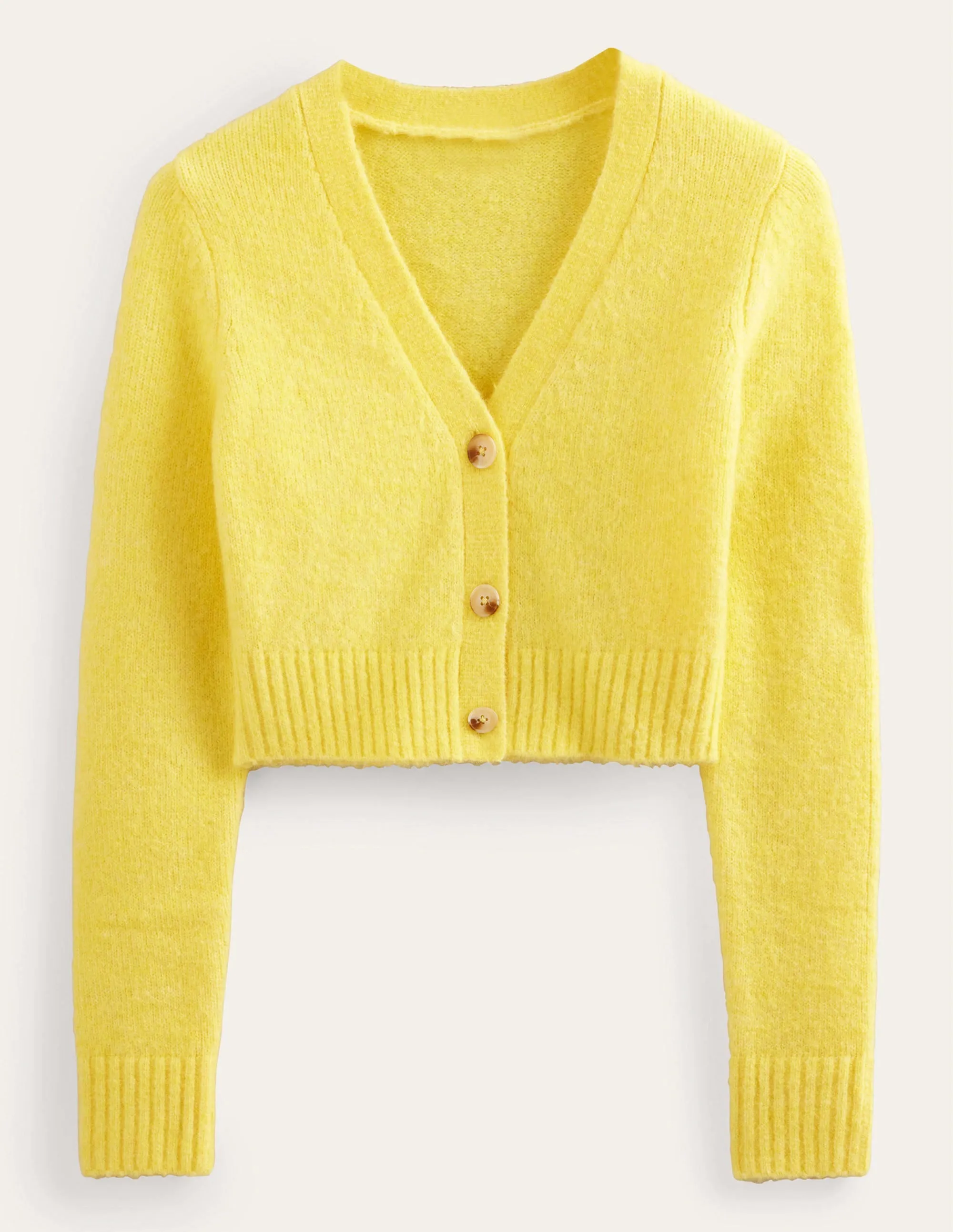 Fluffy Cropped V-Neck Cardigan-Bumble Bee