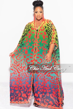 ReinforcedHemline Boho chic Final Sale Plus Size Caftan in Multi Color Spotted Print - Blue Version
