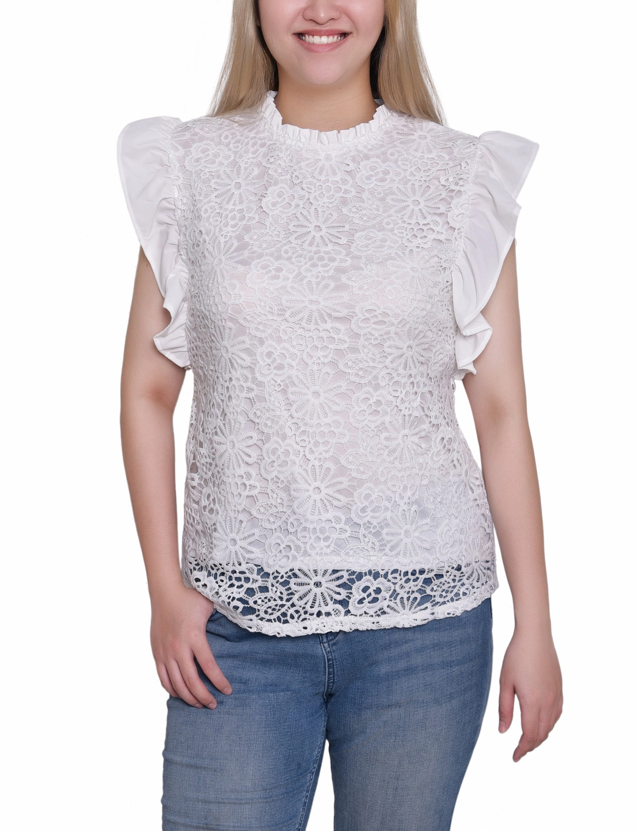 Flutter Sleeve Lace Top Reflective accents AntiStatic Treatment