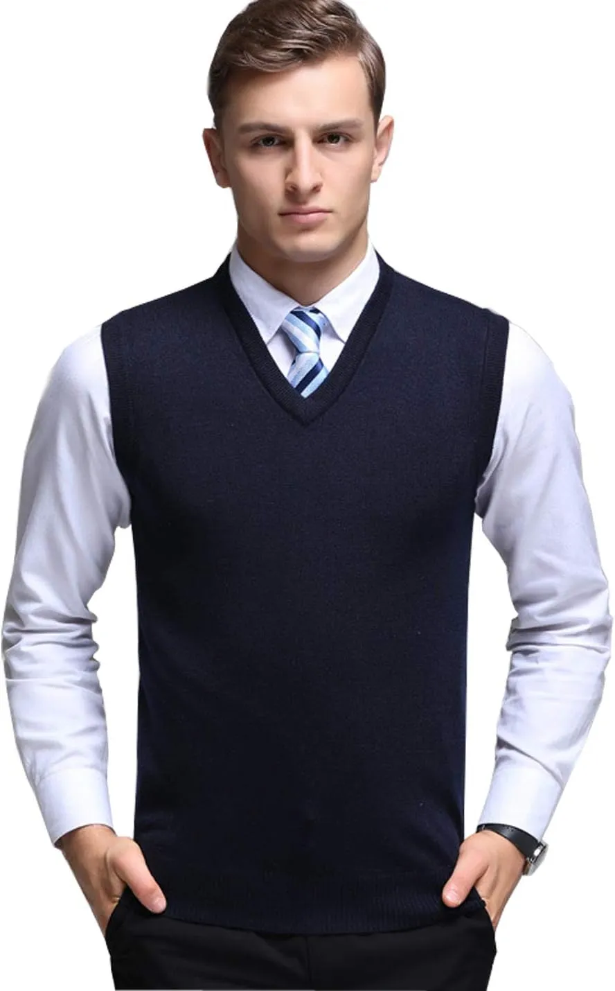 Flygo Men's Basic Slim Fit V-Neck Pullover Sweater Vest Wool Blend Knit Vest