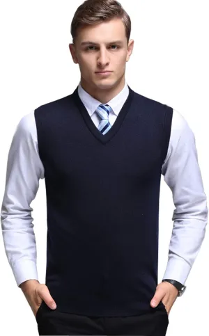 Flygo Men's Basic Slim Fit V-Neck Pullover Sweater Vest Wool Blend Knit Vest
