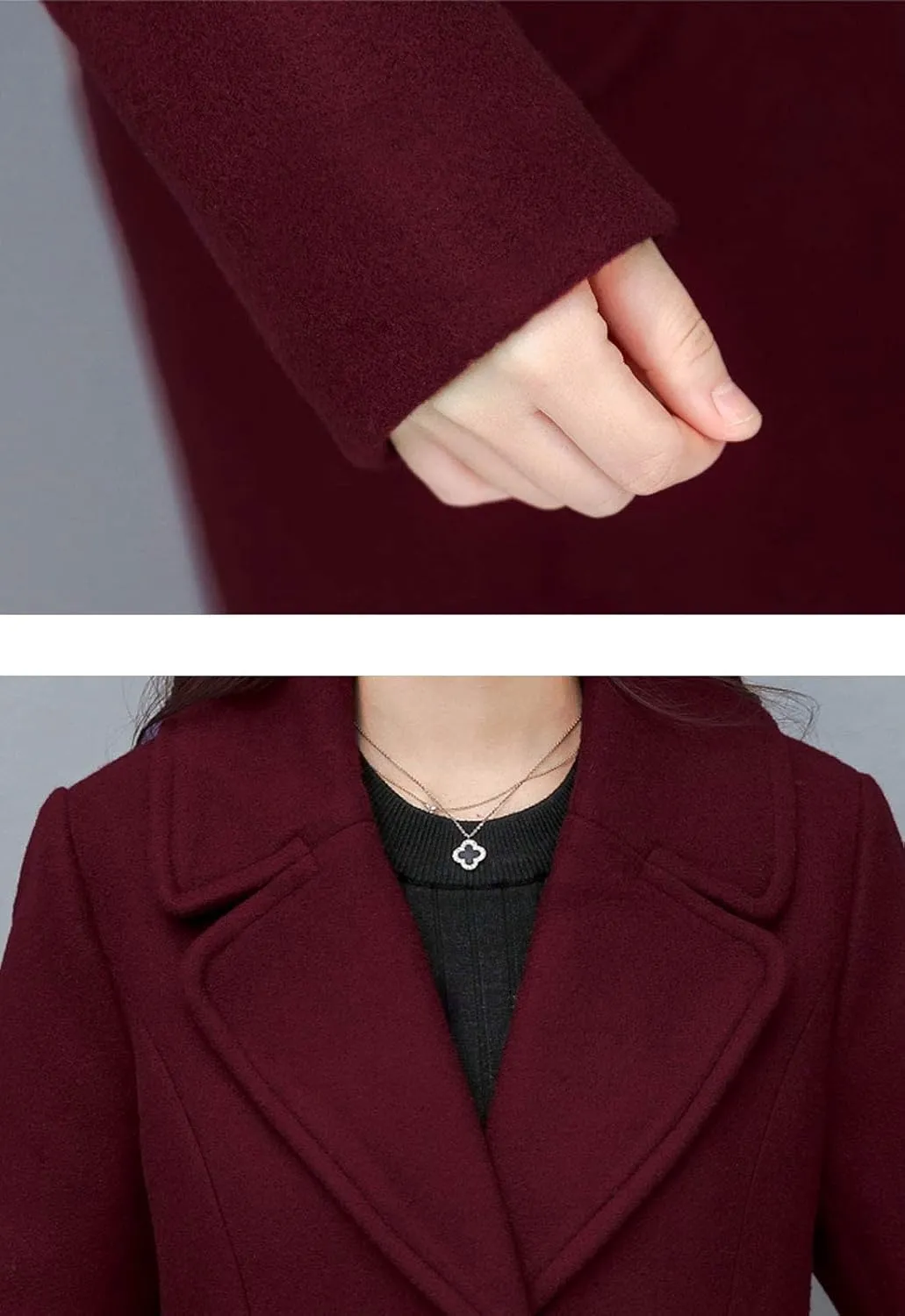 Flygo Women's Slim Fit Single Breasted Wool Blend Pea Coat Mid Long Outwear