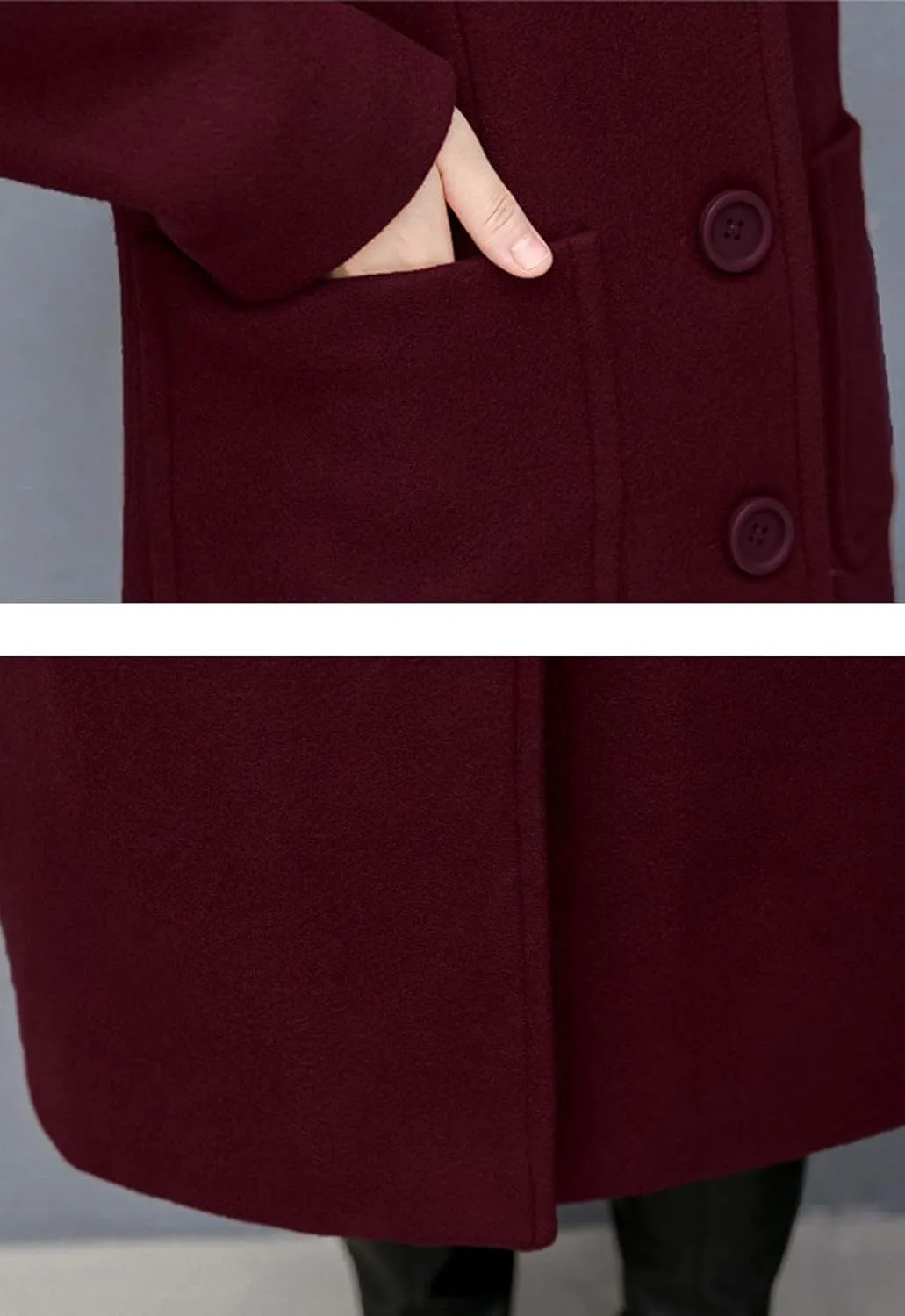 Flygo Women's Slim Fit Single Breasted Wool Blend Pea Coat Mid Long Outwear