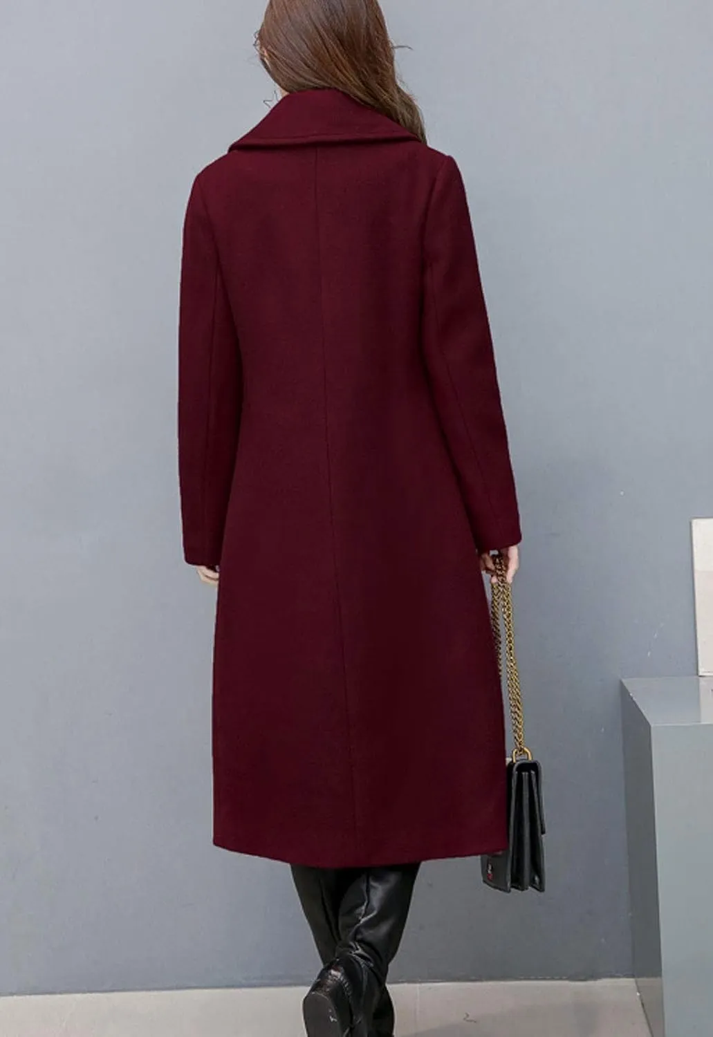 Flygo Women's Slim Fit Single Breasted Wool Blend Pea Coat Mid Long Outwear