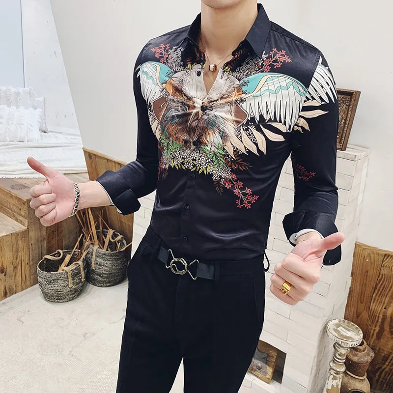 Flying Eagle Printing Slim Fit Style Men Long Sleeves  Shirt