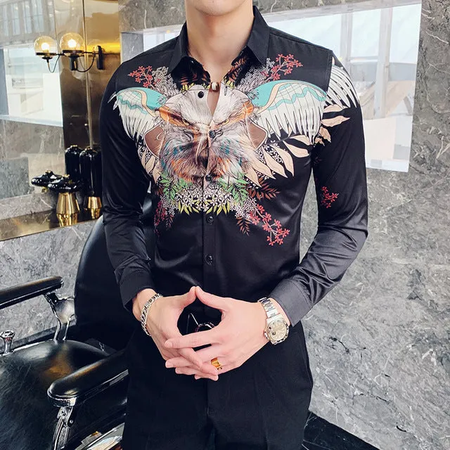 Flying Eagle Printing Slim Fit Style Men Long Sleeves  Shirt