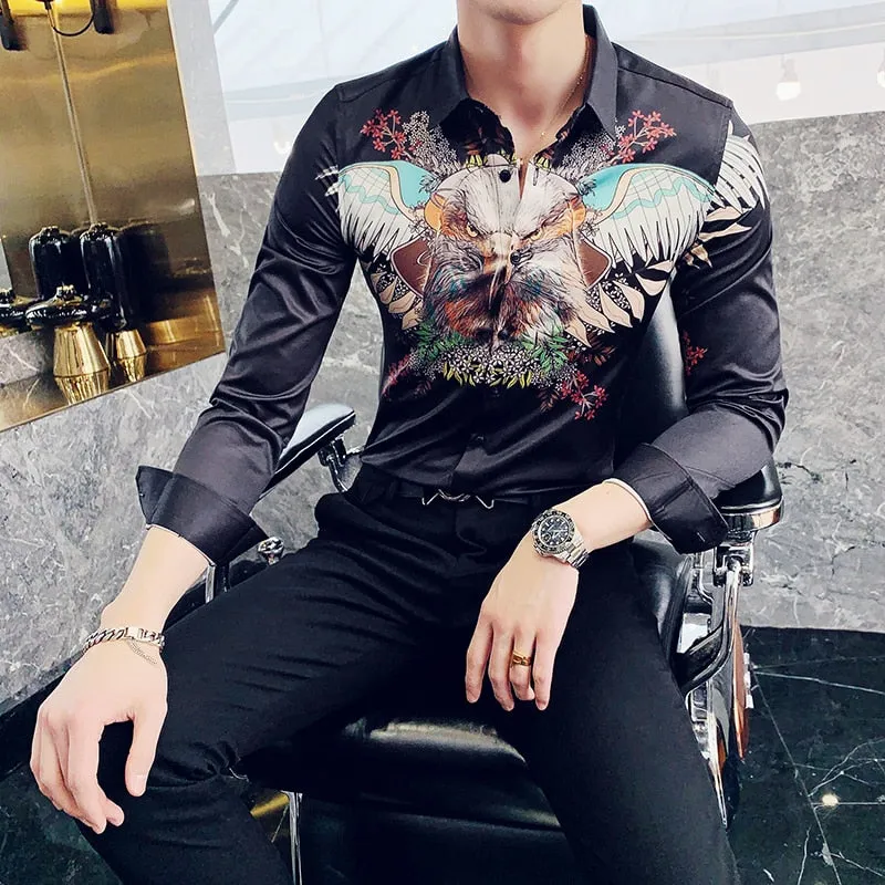 Flying Eagle Printing Slim Fit Style Men Long Sleeves  Shirt