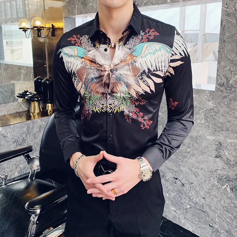 Flying Eagle Printing Slim Fit Style Men Long Sleeves  Shirt
