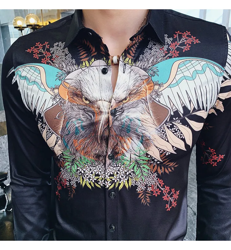 Flying Eagle Printing Slim Fit Style Men Long Sleeves  Shirt