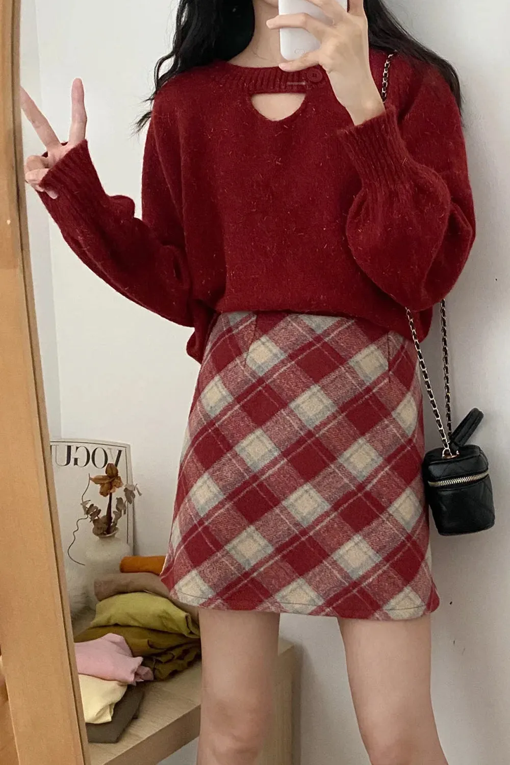 Flytonn-cute winter outfits casual winter outfits christmas outfit party look inspos A-Line Woolen Plaid Mini Skirts