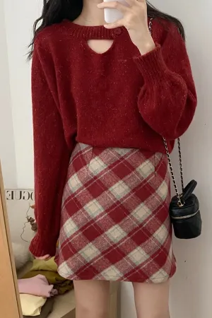 Flytonn-cute winter outfits casual winter outfits christmas outfit party look inspos A-Line Woolen Plaid Mini Skirts