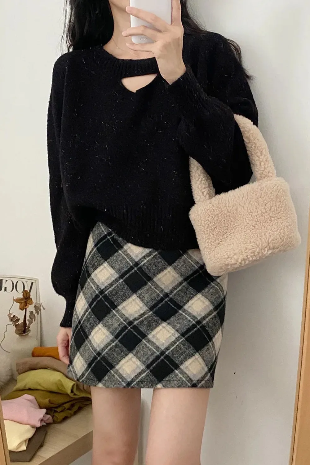 Flytonn-cute winter outfits casual winter outfits christmas outfit party look inspos A-Line Woolen Plaid Mini Skirts