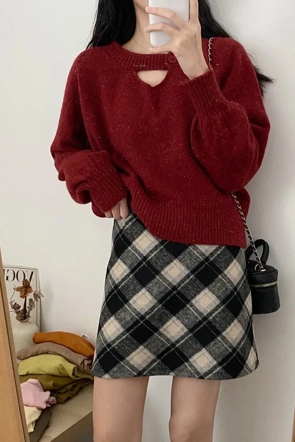 Flytonn-cute winter outfits casual winter outfits christmas outfit party look inspos A-Line Woolen Plaid Mini Skirts