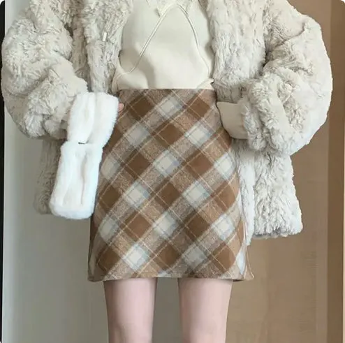 Flytonn-cute winter outfits casual winter outfits christmas outfit party look inspos A-Line Woolen Plaid Mini Skirts