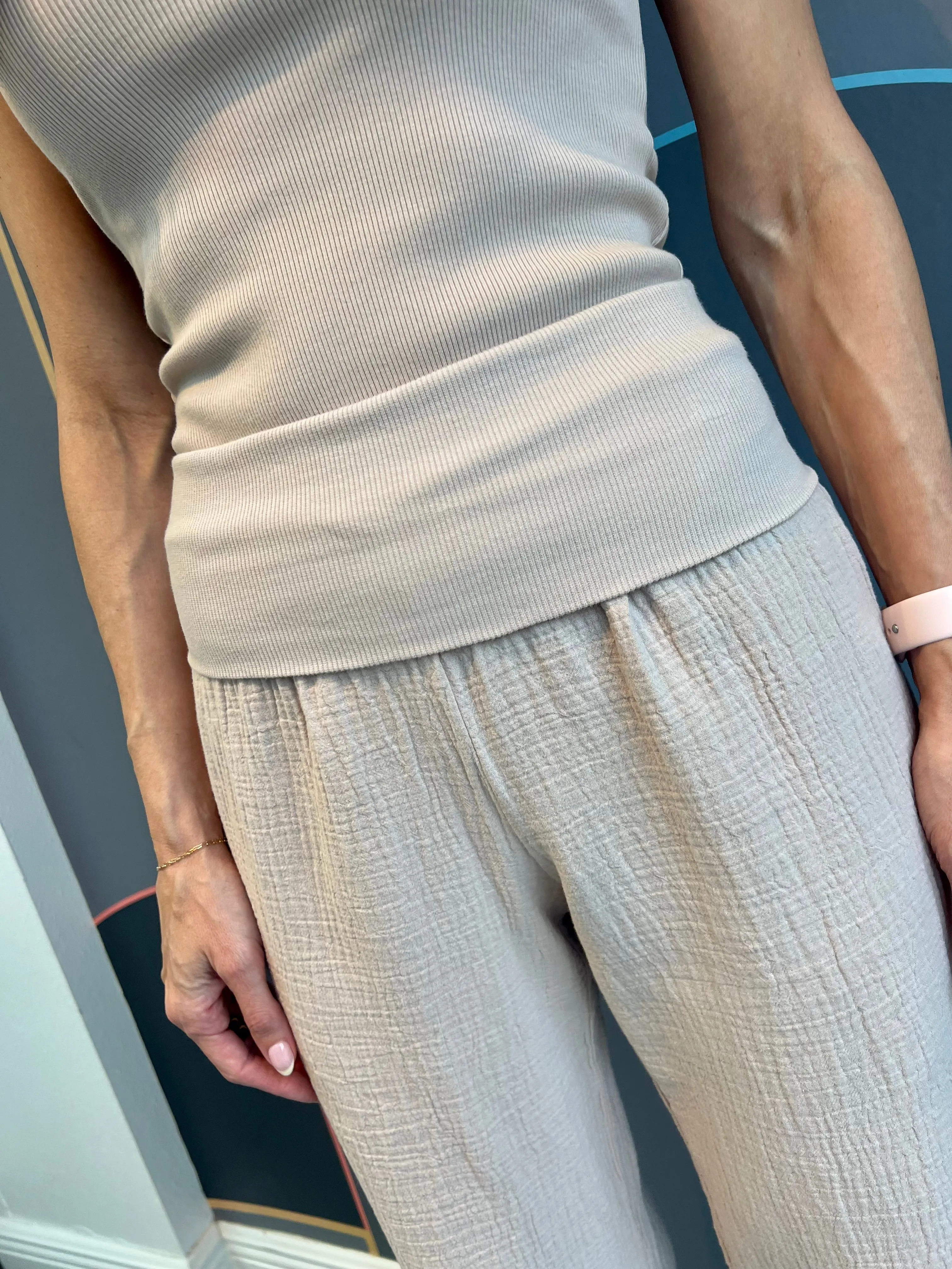 Fold Over Waist Beach Pant All Purpose Anti Pilling Textile