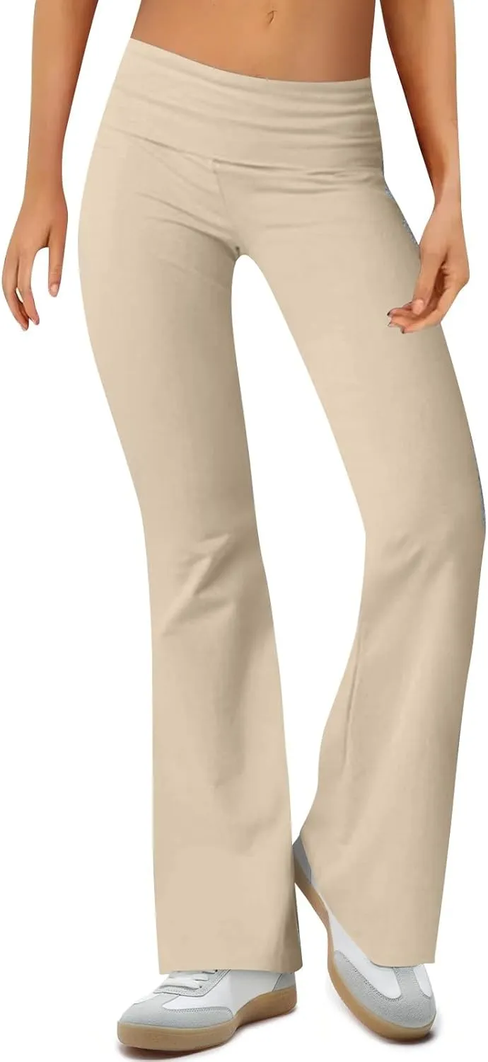 Fold Over Yoga Pants for Women Tummy Control Low Waist Flare Leggings with Pockets Bootcut Bell Bottom Athletic Pants