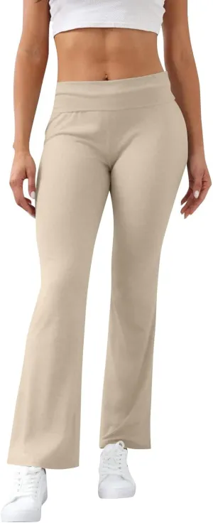 Fold Over Yoga Pants for Women Tummy Control Low Waist Flare Leggings with Pockets Bootcut Bell Bottom Athletic Pants