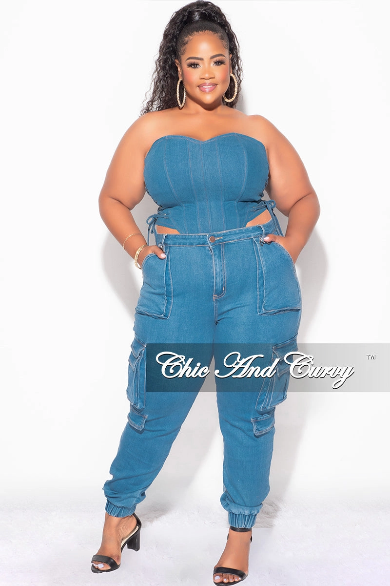 Final Sale Plus Size Corset Top in Denim Durable Seams ErgonomicStitching