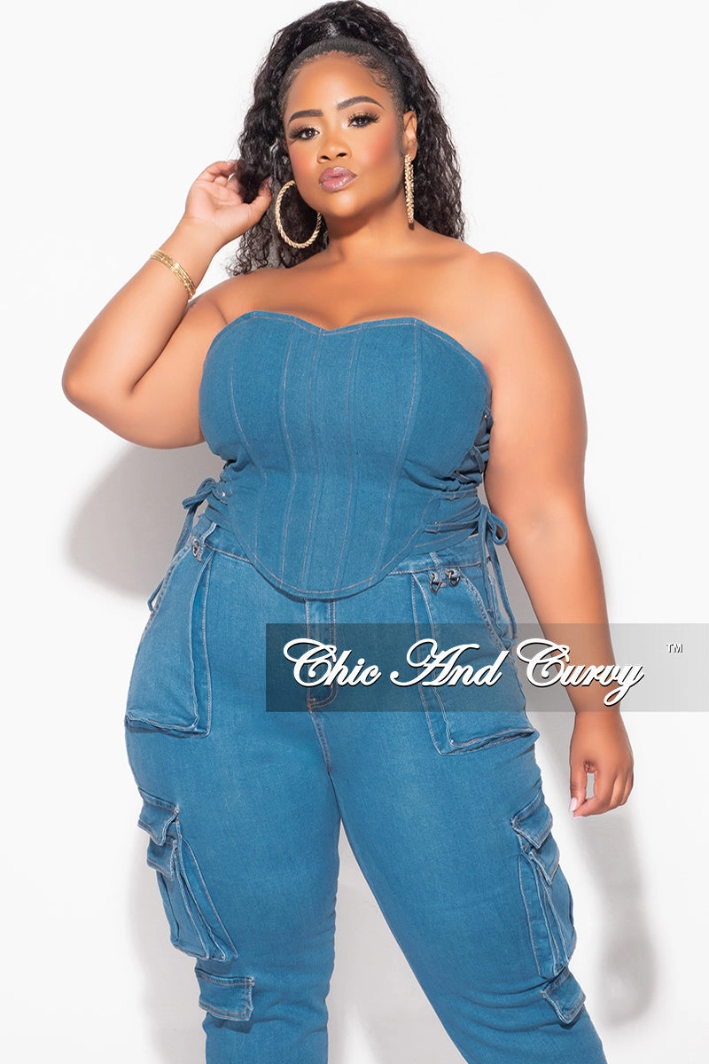 Final Sale Plus Size Corset Top in Denim Comfy Waistband