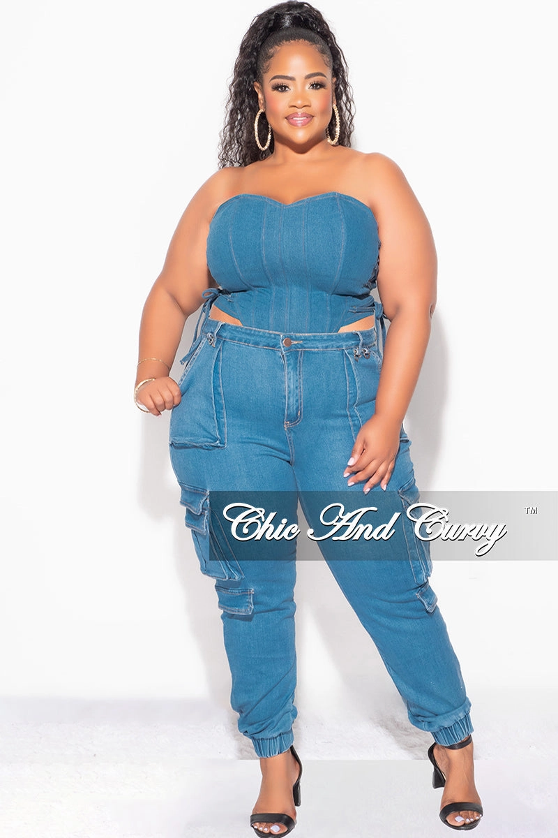 Hip Friendly Pockets Body shaping Final Sale Plus Size Corset Top in Denim