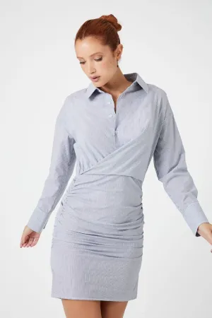 Forever 21 Striped Mini Shirtdress with Gathering, Blue