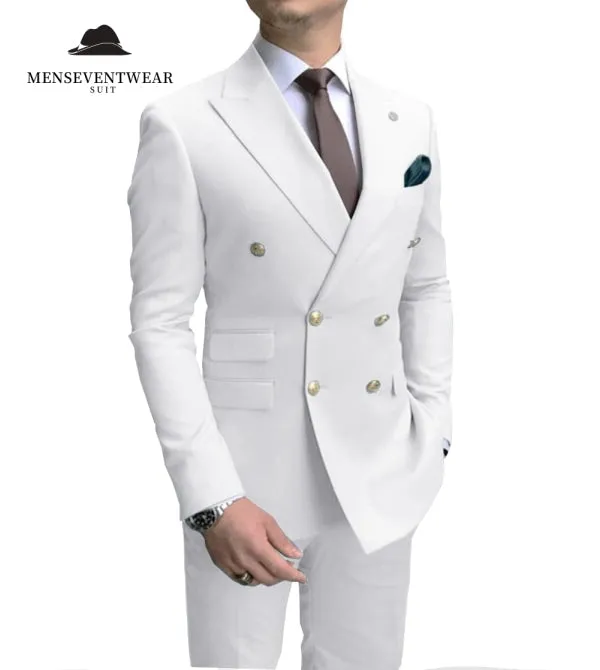 Formal 2 Pieces Mens Suit Double Breasted Flat Peak Lapel Tuxedos (Blazer Pants)